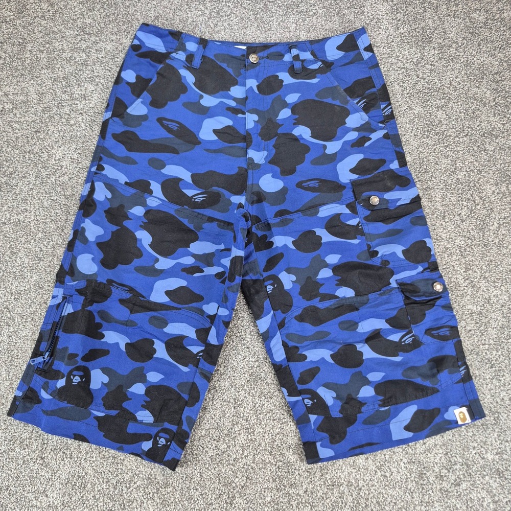 A Bathing Ape Cargo Shorts Mens Large Blue Camo Baby Milo Store Nylon Streetwear